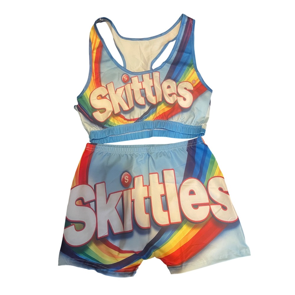Skittles Rainbow Crop Top Shorts Set Women's Loungewear Snacks Set Outfit Size S
